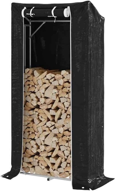 Houtrek met hoes - Houtopslag buiten - Brandhout opslaan - Gegalvaniseerd staal - 100x40x200 cm - Zwart
