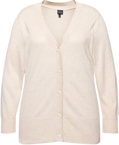 Ulla Popken - Dames - Vest V-hals knoopsluiting fijn breisel - Natuur melange - Maat 42+
