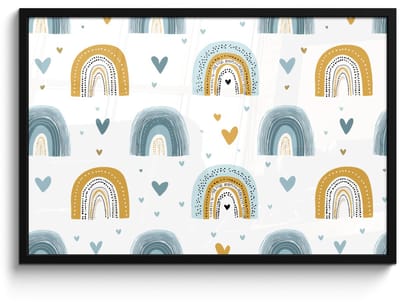 Poster in lijst - Fotolijst 90x60 cm - Posters - Patroon - Regenboog - Hartjes - Posterlijst zwart - Decoratie - Wanddecoratie woonkamer - Muurdecoratie slaapkamer