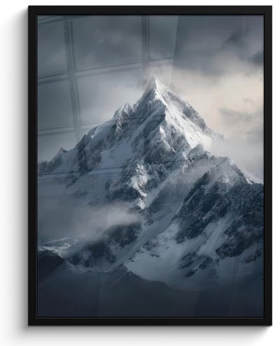 Poster in lijst - Fotolijst 60x80 cm - Posters - Sneeuw - Berg - Wolken - Posterlijst zwart - Decoratie - Wanddecoratie woonkamer - Muurdecoratie slaapkamer
