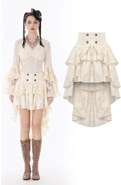 Dark in Love - Steampunk Lace High low rok - L - Creme