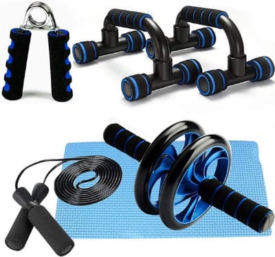 Ab Wheel Set - Buikspierroller Fitness - Core Training - 5-in-1 Kit - Tot 181 kg - Blauw
