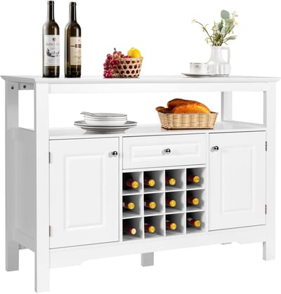 COSTWAY Dressoir keukenkast met deuren en laden, keukencommode hout, buffetkast, opbergkast, bijzetkast, wijnkast, 116 x 40 x 82 cm