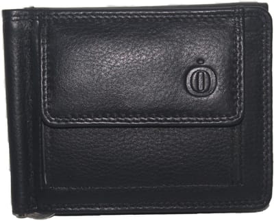 Oi zwarte lederen geldklem portemonnee met kleingeldvak en ruimte voor pasjes / uitgebreide maar platte billfold met dollarclip / dunne beurs met geldclip / RFID SAFE / zwart leer / 500
