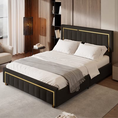Tweepersoonsbed 160 x 200 cm met grote opbergruimte, gewatteerd hoofdeinde, hydraulisch systeem, modieus en luxueus, fluwelen stof, zwart