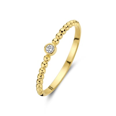 9NBG-0696-50 – New Bling – 14 karaat geelgouden ring – Met 1 zirkonia steen – Maat 50