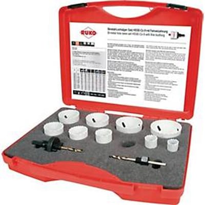 RUKO 11-delige gatenzaag-set, Ø 19-64 mm, zaagdiepte 38 mm, HSSE-Co8 bimetaal, voor sanitair, kunststof koffer