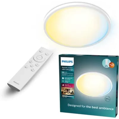 Philips Valen Plafondlamp - Met afstandsbediening - WarmGlow lichttechnologie: dim je lamp voor een warmere lichtkleur - 16W - LED-verlichting - Extra warm tot koelwit licht: 2200K-6500K - Rond - Wit