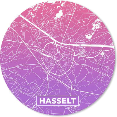 Muismat rond 20x20 cm - Mousepad Stadskaart - België - Hasselt - Paars - Ronde muismatten