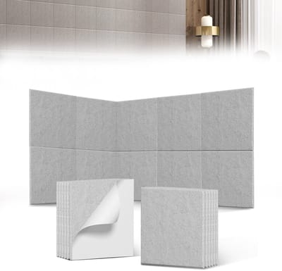12 Stuks Ebenkwadraat Akustische Platen Zelfklevend Met Hoog Dichtheid Geluidsabsorberende Akustische Panelen Voor Geluidsisolatie Akustische Platen Geluidsabsorber Voor Plafond-/Deur-/Muurdecoratie 30x30cm Lichtgrijs