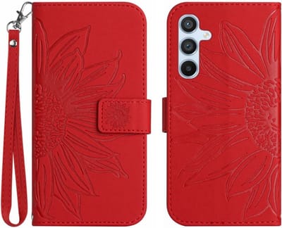 Coverup Hoesje - Geschikt voor Samsung Galaxy A16 Hoesje - Coverup Zonnebloem Book Case met Koord - Rood