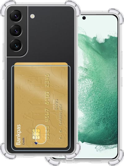 Hoesje Geschikt voor Samsung Galaxy S22 - Met Pashouder en Kaarthouder - Telefoon Hoes Shockproof - Siliconen Case - Back Cover - Shock Proof - Pasjes Houder - Transparant