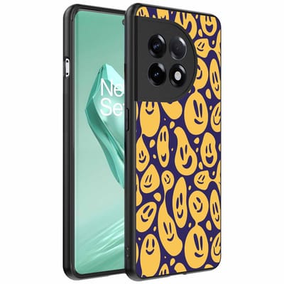 Geschikt voor OnePlus 12R Telefoonhoesje met smiley opdruk - TPU backcover case emoji design - Paars Geel - Smartphonica geschikt voor OnePlus 12R