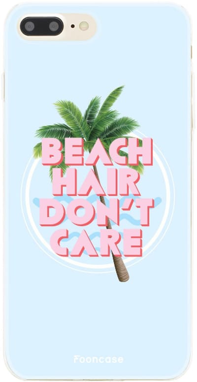 Fooncase Hoesje Geschikt voor iPhone 7 Plus - Shockproof Case - Back Cover / Soft Case - Beach Hair Don't Care / Blauw & Roze