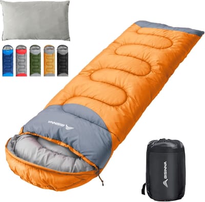 Slaapzakken volwassen- Slaapzakken met kussen-4 seizoen-lichtgewicht- waterdichte- warme slaapzak met een compressiezak-(ORANJE).