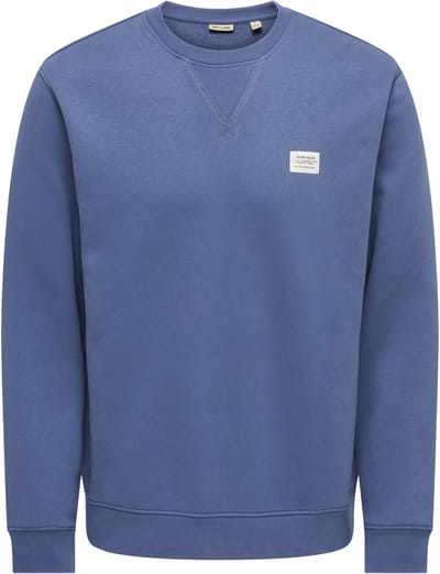 Only & Sons blauwe heren trui   Ronde hals   Regular fit   Duurzaam   Lange mouw Blauw XL