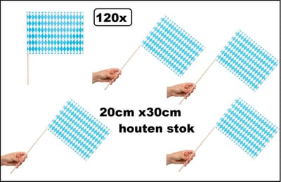 120x Luxe Zwaaivlaggetjes op houten stok Oktoberfest 20cm x 30cm - Luxe zwaai vlaggetjes EK thema feest voetbal festival uitdeel Oktoberfest