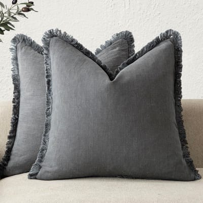 Olijfgroene Linnen Franje Kussenhoezen Boho Boerderij Kussenhoes met Kwastjes Bank Woonkamer Kussensloop 18×18 Inch 50x50cm