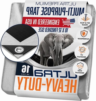 Heavy Duty Tarp - Waterproof Plastic Sheet - Bescherming Buiten - Extra Dik 16 Mil - 10x12 Feet - Zilver Zwart
