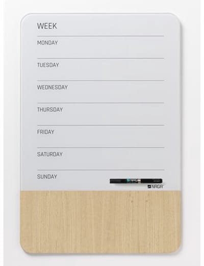 NAGA Magnetisch Glasbord met week overzicht en hout Wit en hout 40 x 60 cm