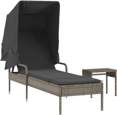 Ligstoel met dak - Loungestoel buiten - Ontspannen in de tuin - Verstelbare rugleuning - 200 cm lengte - Grijs