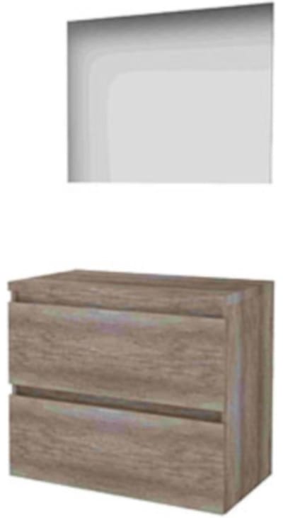 Basic-Line Ultimate 46 Badkamermeubelset - 80 x 46 cm - Greeploos - 2 Lades - Wastafelblad - Spiegel met Indirecte LED Verlichting - Scotch Oak