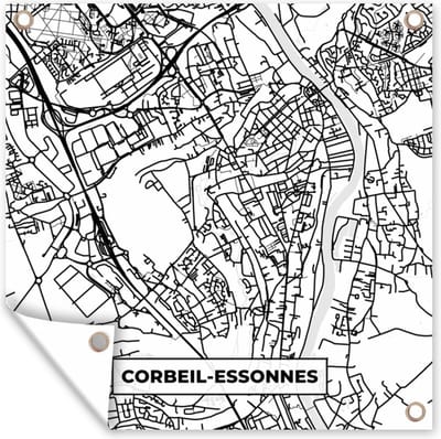 Tuin poster Stadskaart - Corbeil-Essonnes - Plattegrond - Kaart - Frankrijk - Zwart wit - 200x200 cm - Tuindoek