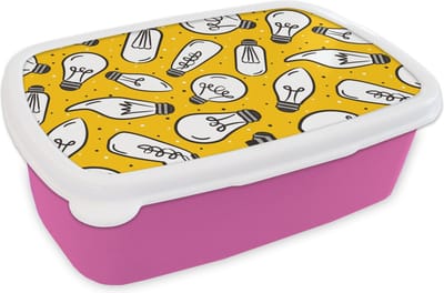Broodtrommel Roze - Lunchbox - Brooddoos - Cartoon - Lampen - Patronen - 18x12x6 cm - Kinderen - Meisje