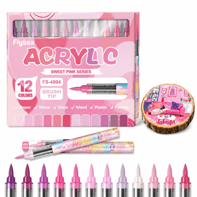 Acrylmarkers - 12 kleuren in zoete roze tinten - vloeibare inkt met zachte punt - niet doorschijnend en geschikt voor laag over laag tekenen - basisverpakking