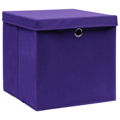 vidaXL - Opbergboxen - met - deksel - 10 - st - 32x32x32 - cm - stof - paars