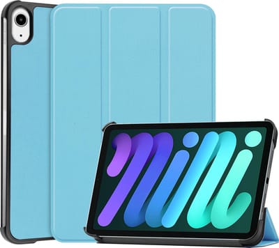 Hoes - Geschikt voor Apple iPad Mini 6 (2021) - 8.3 inch - 6e Generatie - Dun & Stevig - Trifold Bookcase - Hard Cover - Hardcover Book Case - Tablet Hoesje - Lichtblauw