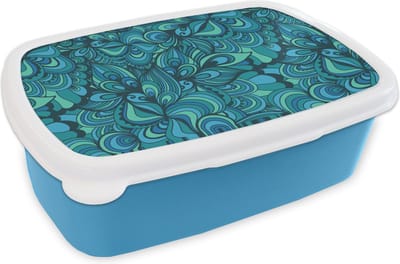 Broodtrommel Blauw - Lunchbox Design - Vintage - Blauw - Turquoise - Brooddoos 18x12x6 cm - Brood lunch box - Broodtrommels voor kinderen en volwassenen