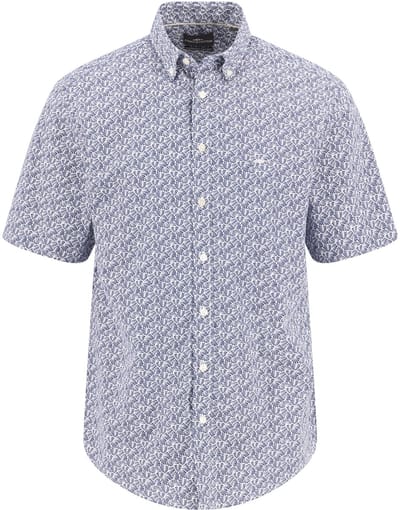 Fynch Hatton - Korte Mouw Overhemd - Mannen - L - Blauw - Katoen - 1605-5251