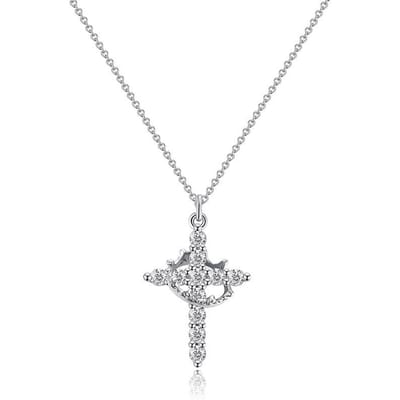 Draaibare Kroon Kruis Hanger Ketting Voor Vrouwen Glanzende Strass Roestvrij Staal Kruis Choker Christelijke Gebed Feest Sieraden white