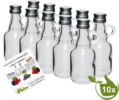 Mini glazenflesjes "shotje" 40ml (10 stuks) inclusief 3 overheerlijke likeur recepten