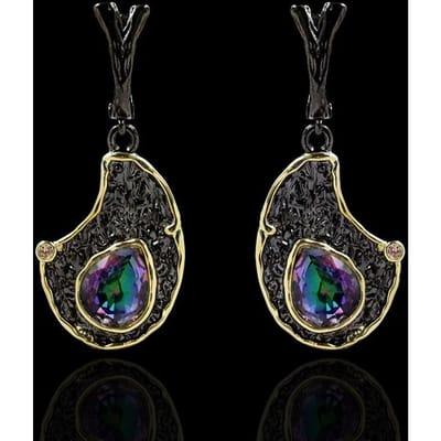 Retro Etnische Stijl Diamant Overdreven Exotische Stijl Dames Oorbellen Ingelegd met Kristal Tweekleurige Ringoorbellen black