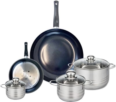 Set van 2 Koekenpannen 20 en 32 cm en 3 kookpotten 12, 16 en 20 cm Elo Prima Brillant