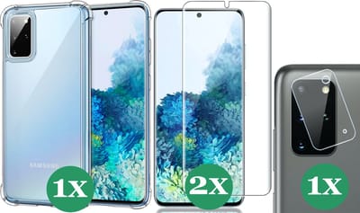 Hoesje geschikt voor Samsung Galaxy S20 Plus - 2x Screenprotector & 1x Camera Screen Protector - Transparant Shock Case