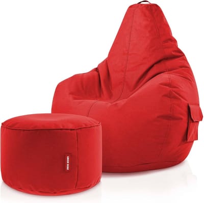 Zitzak Set - Zitkussen Poef - Ontspannen Loungen - Waterafstotend Wasbaar - 80x70x90cm - Rood