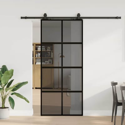 vidaXL - Schuifdeur - met - beslagset - 90x205 - cm - gehard - glas - zwart