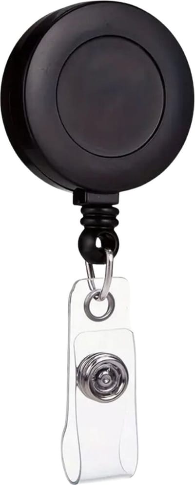 Travel Cords - badgehouder zwart - met bevestigingsclip - 360°C roteerbaar - 60 cm afrolbaar - stevig nylon koord - ABS kunststof en metaal