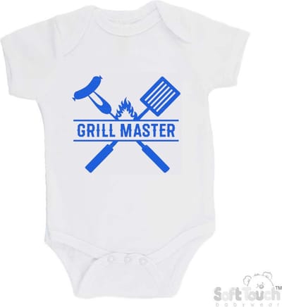 100% Katoenen Romper "Grill Master" Unisex Katoen Wit/blauw Maat 56/62