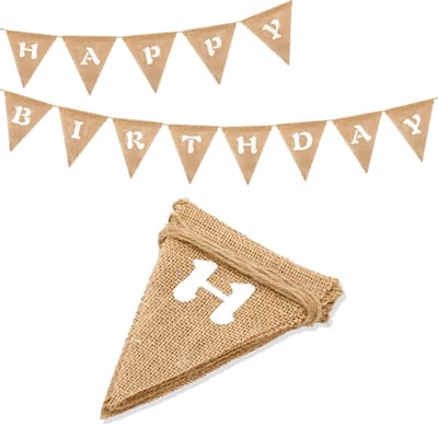 Zeynomax - Vlaggetjesslinger - Happy Birthday - Vintage linnen banner - Feestdecoratie - Jute vlaggen - Geschikt voor verjaardag en babyshower - 13 ..