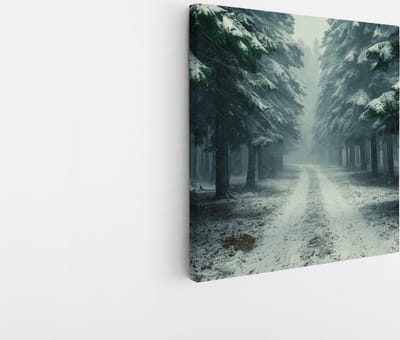 Saammp Canvas Schilderij - Winter - Bosweg - Bloemen - Landschap - Natuur - 20x20 - Foto op canvas - Wanddecoratie - Muurdecoratie Woonkamer - Slaapkamer decoratie - Canvas Print