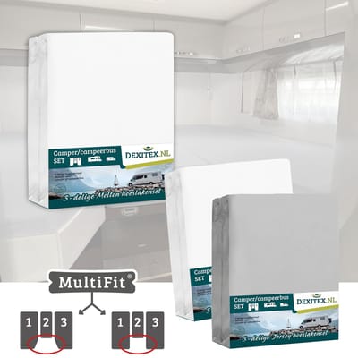 Dexitex 1 x molton 1 x hoeslaken WIT + 1 x hoeslaken LICHT GRIJS/ 3 delige set-Geschikt voor Camper lengtebedden of enkele bedden
