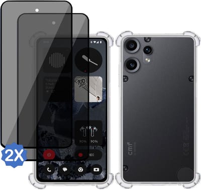 TechNow Hoesje + 2x Privé Screenprotector geschikt voor CMF Phone 2 Pro Hoesje Screenprotector - Privacy Tempered Glass - Case Transparant