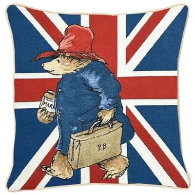 Kussenhoes - Luxe gobelinstof - Paddington Bear - Beertje Paddington met Engelse vlag - 45x45 cm