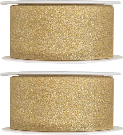 2x Hobby/decoratie gouden sierlinten met glitters 3 cm/30 mm x 5 meter - Kerst - Cadeaulinten satijnlinten/ribbons