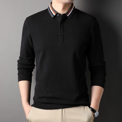 Lente Nieuw Katoen Lange Mouw T-shirt Heren van Middelbare Leeftijd Polo Kraag Effen Kleur Poloshirt Mode Casual T-shirt 3XL