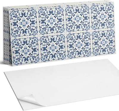 Coloray Plaktegels - Bloemenpatroon op tegels Wandtegel Zelfklevend - 60 cm x 30 cm - Blauw Plaktegels - 6 stuks - Rechthoek PVC Tegels - Plaktegels Keuken - Zelfklevende Vloertegels Badkamer - Vinyl Tegels - Zelfklevende Wandtegels